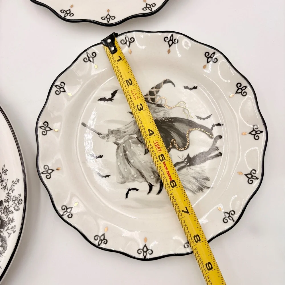 Potters Studio Halloween Witch Ceramic Plate Set 4pc Dinner Salad Plates